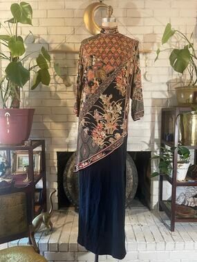 Vintage 1970s Leonard Paris Silk Mikado Cancan Batik Maxi Dress
